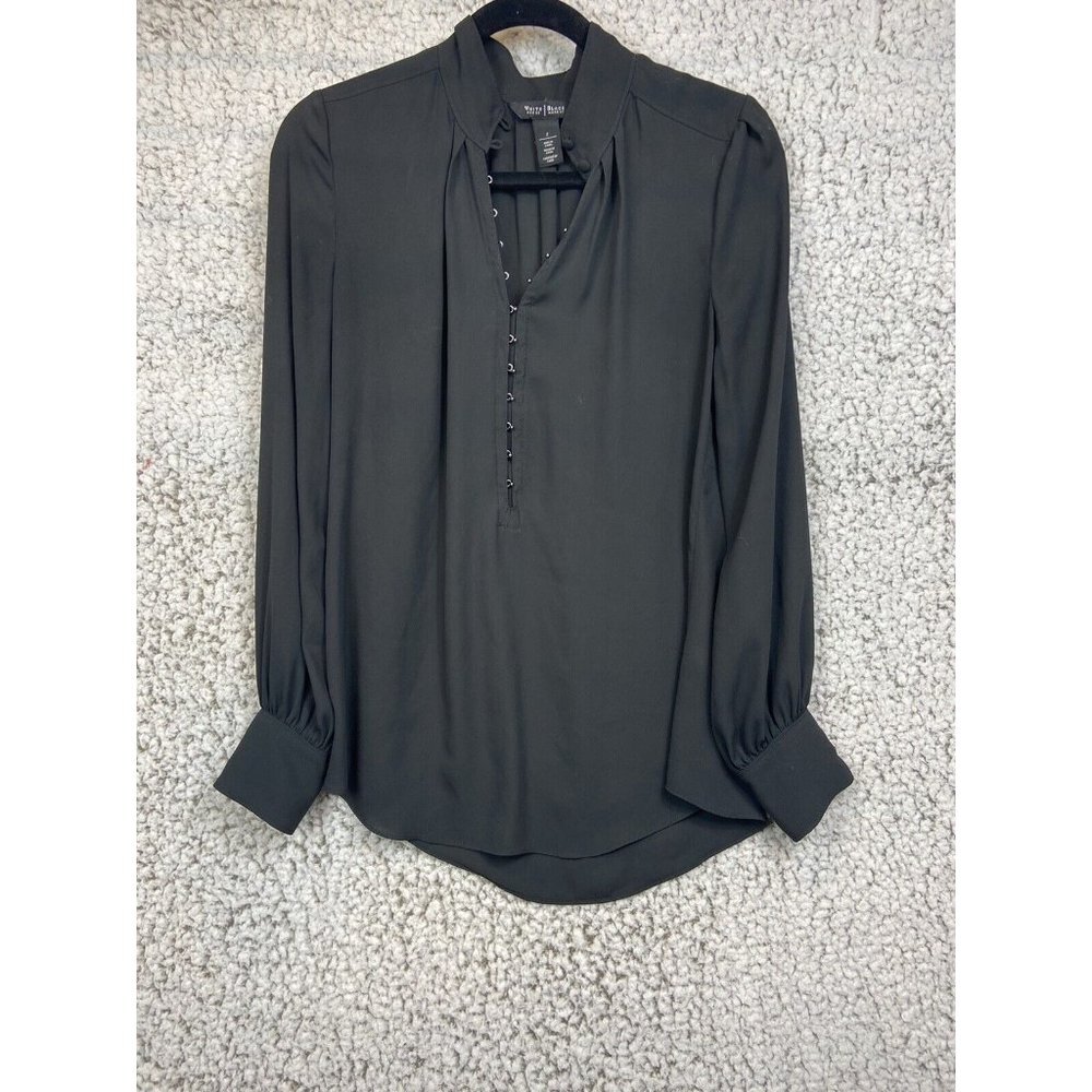 White House Black Market eye & hook button up blouse long sleeve women's size 2